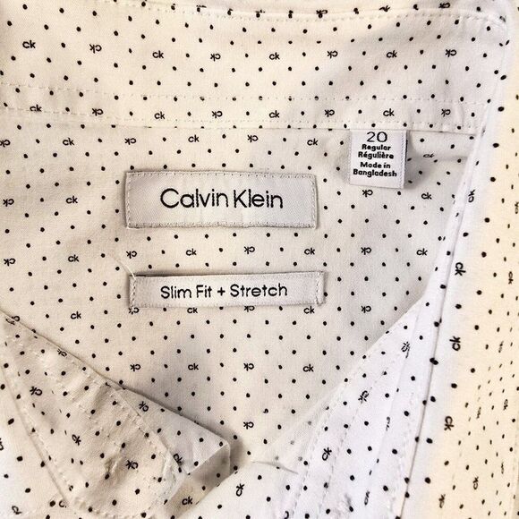 Calvin Klein CK Logo Print Pattern Boys Shirt Sz 20 Slim Fit Stretch Button Up - Picture 7 of 9